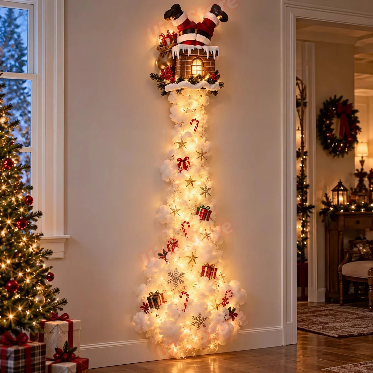 Christmas Magic Trail Wall Light-LED Glowing Christmas Scene Wall Decoration,Santa Sleigh Reindeer Hanging Decoration for Party
