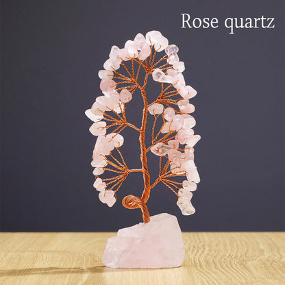 1 Piece Natural Gemstone Crystal Lucky Tree Decoration with Raw Stone Base – for Home, Office Desk & Living Room