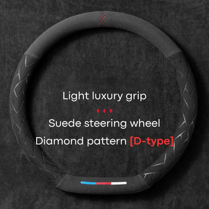 Car Steering Wheel Covers Cowhide Suede Steering Wheel Cover Wrap Universal 37-38cm Breathable Steering Covers Car Accessories