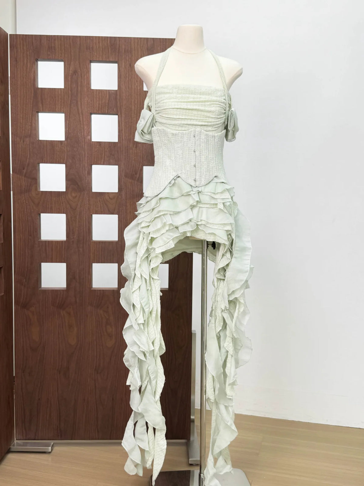 Women Skirt Suit Draped Dress Three Piece Sets Sexy Halter Ruffled Dress Lace-up Corset Top Shorts Party Cocktail Dress Vestidos