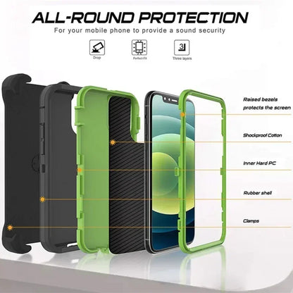 3 in 1 Military Armor Shockproof Phone Case For iPhone 17 18 Pro Max 17Air 16 15 14 13 Pro Max Otter Case Box Belt Clip Cover