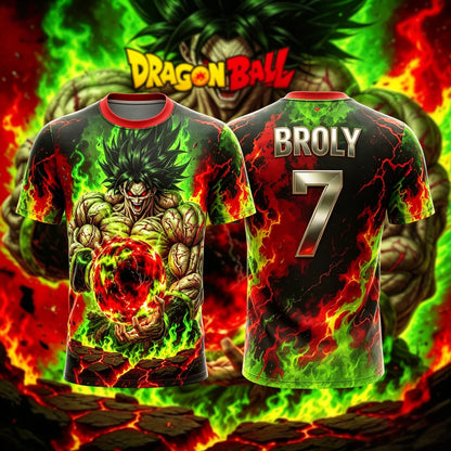 Dragon Ball Super Broly No7 Red Green Flame Energy Ball Print Men Soccer Jersey Quick Dry Anime Breathable Sports T-Shirt