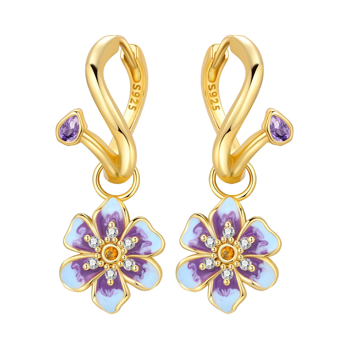 Orstarry Original 925 Sterling Silver Blue Iris Flower Earrings Women Hoop Earring Anniversary Jewelry Trendy Gifts