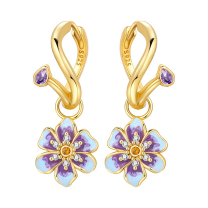Orstarry Original 925 Sterling Silver Blue Iris Flower Earrings Women Hoop Earring Anniversary Jewelry Trendy Gifts