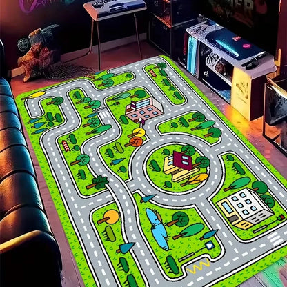 City Traffic Pattern Interactive Rug Living Room Bedroom Kid Playmat Parent Child Activity Carpet Educational Floor Mat Gift