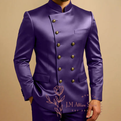 Green Suits for Men 2 Piece Satin Sets Double Breasted Blazer Pants Tailored Wedding Party Travel Africa Traditional Clothes
