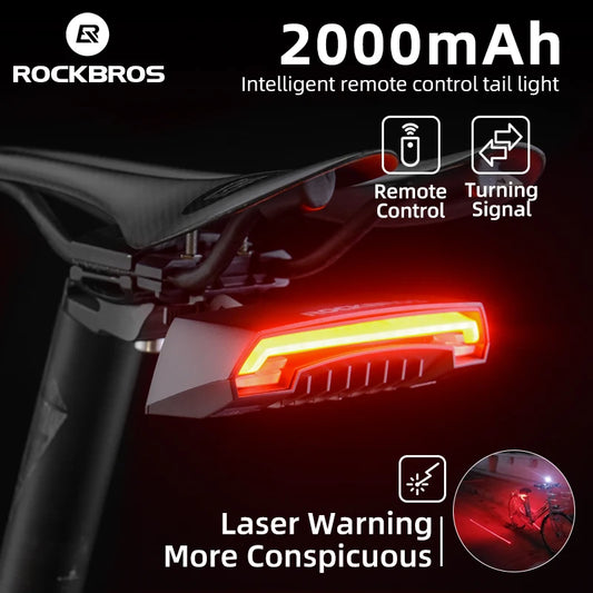 ROCKBROS Bike Tail Light USB Rechargeable Wireless MTB Road Safety Intelligent Remote Control Turn Sign Cycling Bike Rear Light