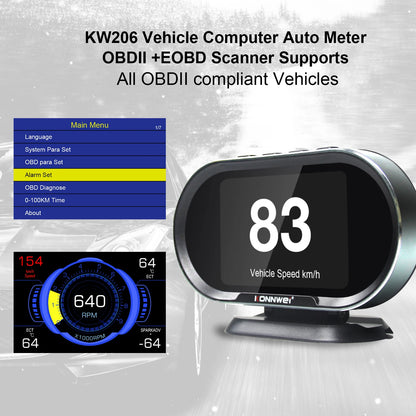 2026 KONNWEI KW206 Car OBD2 HUD Digital Instrument Computer Intelligent OBD Speedometer Water Temperature Fuel Pressure Tester