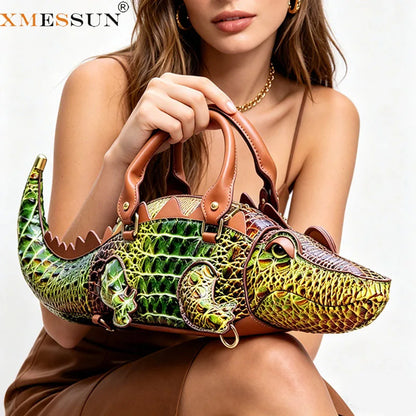 New Trendy Crocodile Shape Handbag for Women, Europe and America Fashion Tote Designer Female Casual Shoulder Crossbody Bag Ins