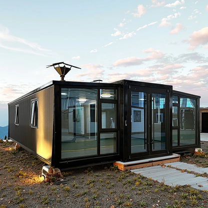 Customized Portable 2 Bedroom Steel Mobile Home Double Wing Folding Container House with Full Equipment Fast Assembly