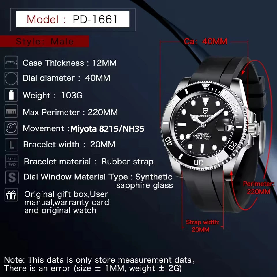 PAGANI Design 2026 New Men's Automatic Mechanical Watch 8215 40mm Stainless Steel Sapphire Glass Waterproof Reloj Hombre