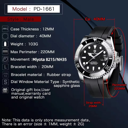 PAGANI Design 2026 New Men's Automatic Mechanical Watch 8215 40mm Stainless Steel Sapphire Glass Waterproof Reloj Hombre