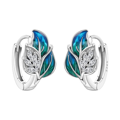 Orstarry Original 925 Sterling Silver Blue Iris Flower Earrings Women Hoop Earring Anniversary Jewelry Trendy Gifts