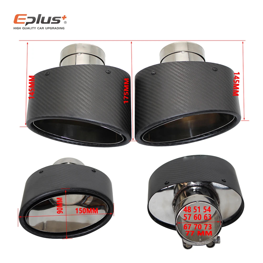 Oval Gloss Carbon Fiber Universal Car Mufflers Tip Exhaust Pipe Nozzle Decoration stainless steel Black silvery Tilting Left Rig