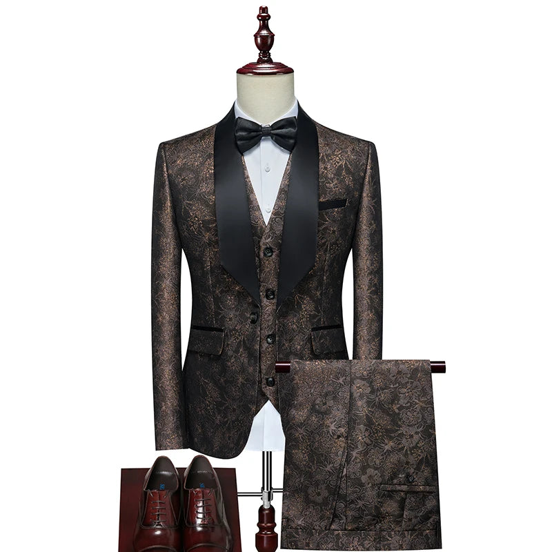 Men's  Evening Dress Bridegroom Suit British Wedding Business Casual Fashion Three-piece Set with Vest And Trousers Sizes M-6XL