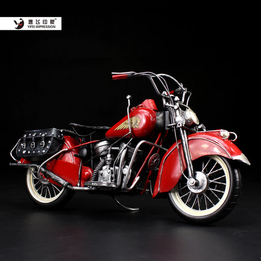 Vintage Handmade Iron Motorcycle Model - 1/6 Scale Action Figure Compatible Retro Motorbike Figurine for Home Decor Collectibles