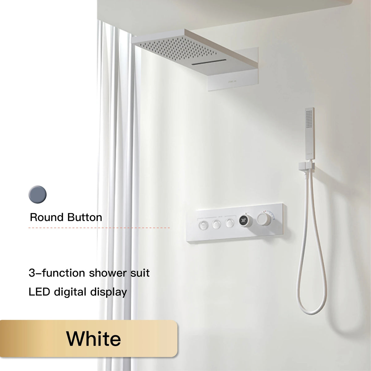 Luxury Black Brass Shower System Wall-Mounted LED Digital Display Design Cold & Hot Dual-Control 4-Function Ceiling Shower Tap
