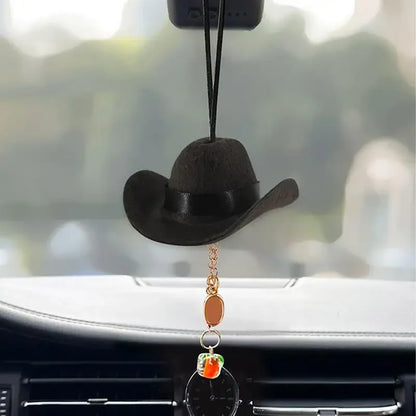 Cute Cowboy Hat Car Ornament Fabric Pendant Decor Fun Road Trip Interior Accessory for Women and Men