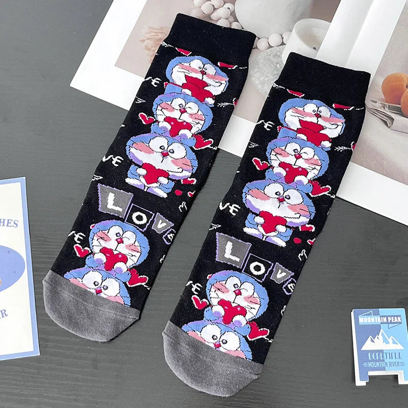Bandai Doraemon socks with high-quality cartoon anime print thickened warm mid-calf socks for men and women in autumn and winter