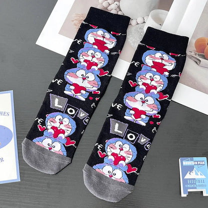 Bandai Doraemon socks with high-quality cartoon anime print thickened warm mid-calf socks for men and women in autumn and winter