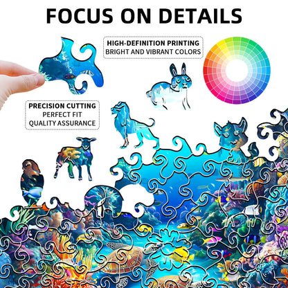 Wooden Puzzle - Adult Unique Alien Advanced Wooden Puzzle Gift - Happiness Tree, Ocean World Animal Jigsaw Puzzles Family Game