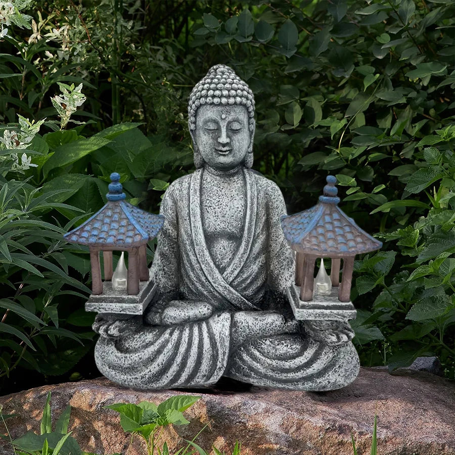 1pc Pagoda  Buddha Statues with LED Lights, Solar-Power Buddha Sculpture Decor for Home Garden, Yard, Patio, Yoga.