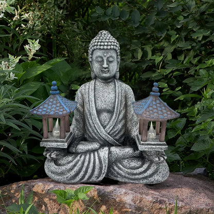 1pc Pagoda  Buddha Statues with LED Lights, Solar-Power Buddha Sculpture Decor for Home Garden, Yard, Patio, Yoga.