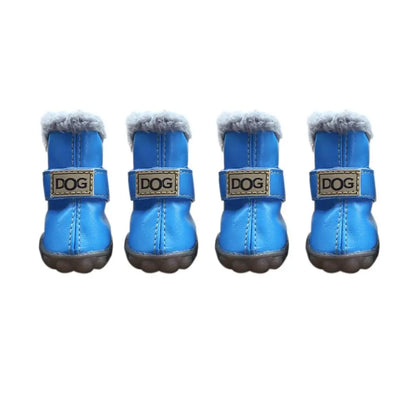 Soft Pet Snow Boots Fashion Waterproof Non Slip Winter Pet Dog Shoes Plush/PU Warm for 4Pcs/Set Winter