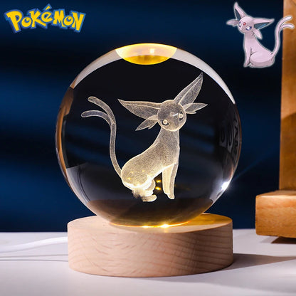 Pokemon 3D Crystal Ball Figure Toys Blastoise Scyther Garchomp Greninja Lugia Ampharos Gengar Glass Ball Night Light Gifts Kids