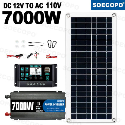 7000W  Solar System Kit  12V To 110V/220V Off-Grid Inverter System 100A Controller 200W Panel for Home/Camping Backup CE FCC