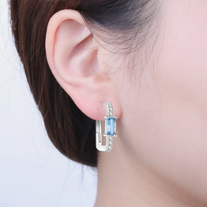 Orstarry Original 925 Sterling Silver Minimally Design Blue Zircon Earrings Women Hoop Earring Anniversary Jewelry Gifts