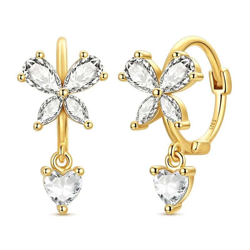 Original 925 Sterling Silver Earrings Sparkling Shining Dreamy Butterfly Hoop Earring for Women Girl Party Birthday Jewelry Gift