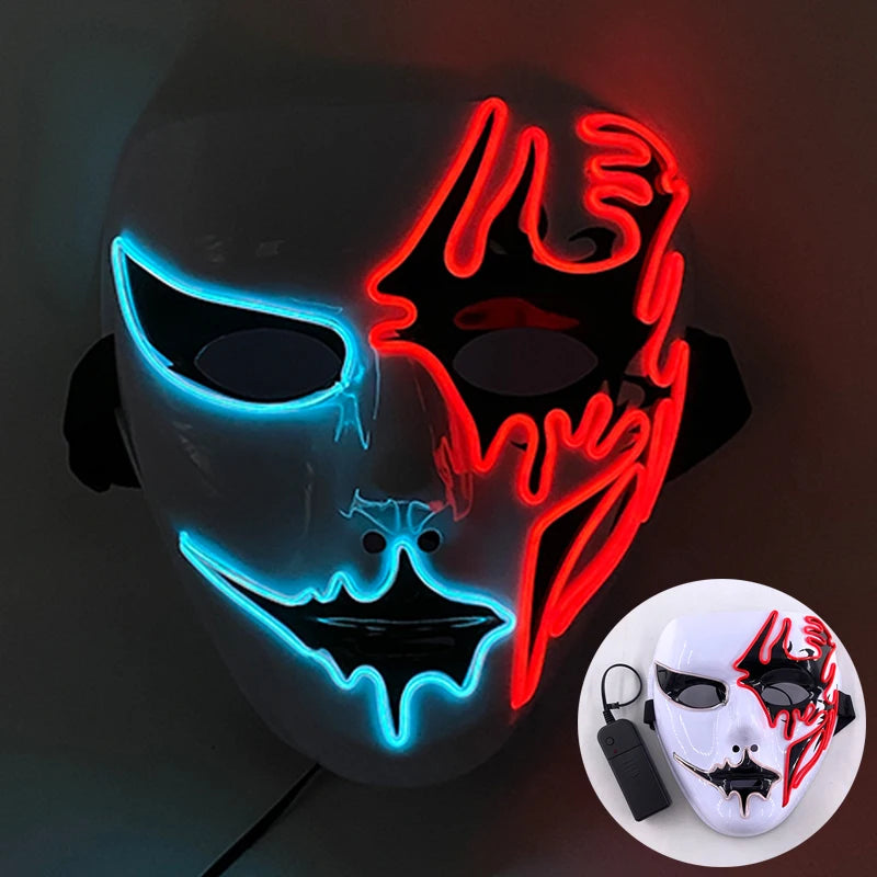 Shuffle Dance Mask Luminous Purge Mask Devil Glowing Masquerade Cosplay Mask for Halloween Horror Haunted House Props