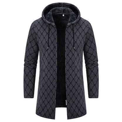 Mens Long Knit Cardigan Autumn Winter Sweater Coat Fleece Heavy Hooded Trench Coat Solid Chenille Men's Fashion Jacket