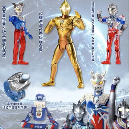 In Stock Blokees Co-brand Glitter Tiga Action Figure Light Up Ultraman Merch Figure Insulated Cup Transformable Watch For Fans