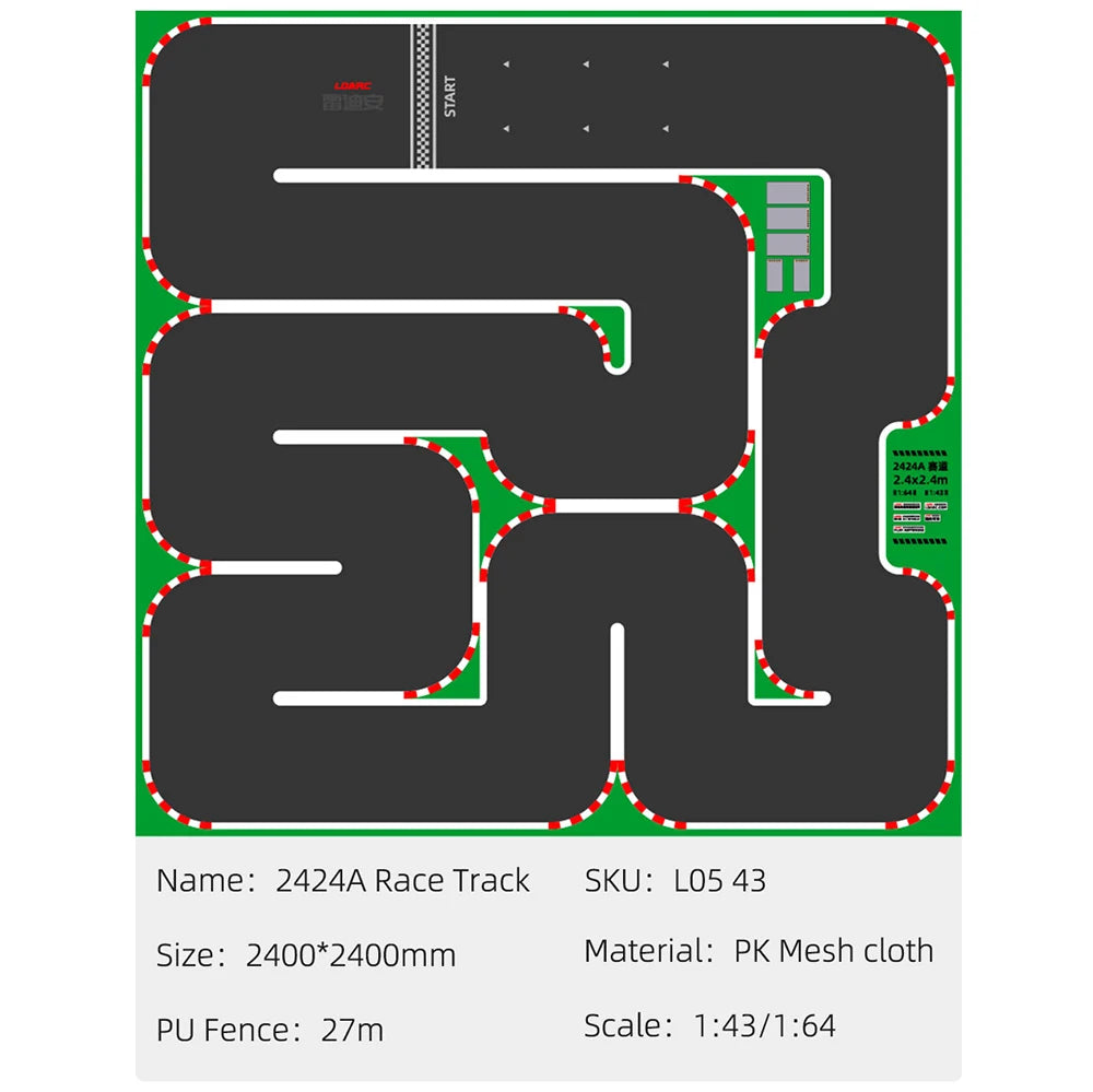 LDARC Portable Race Track Rubber Mat 160x90mm 120x60mm 240x120mm 240x240mm RC 1/76 1/64 1/58 Mini Car Track Race Accessory