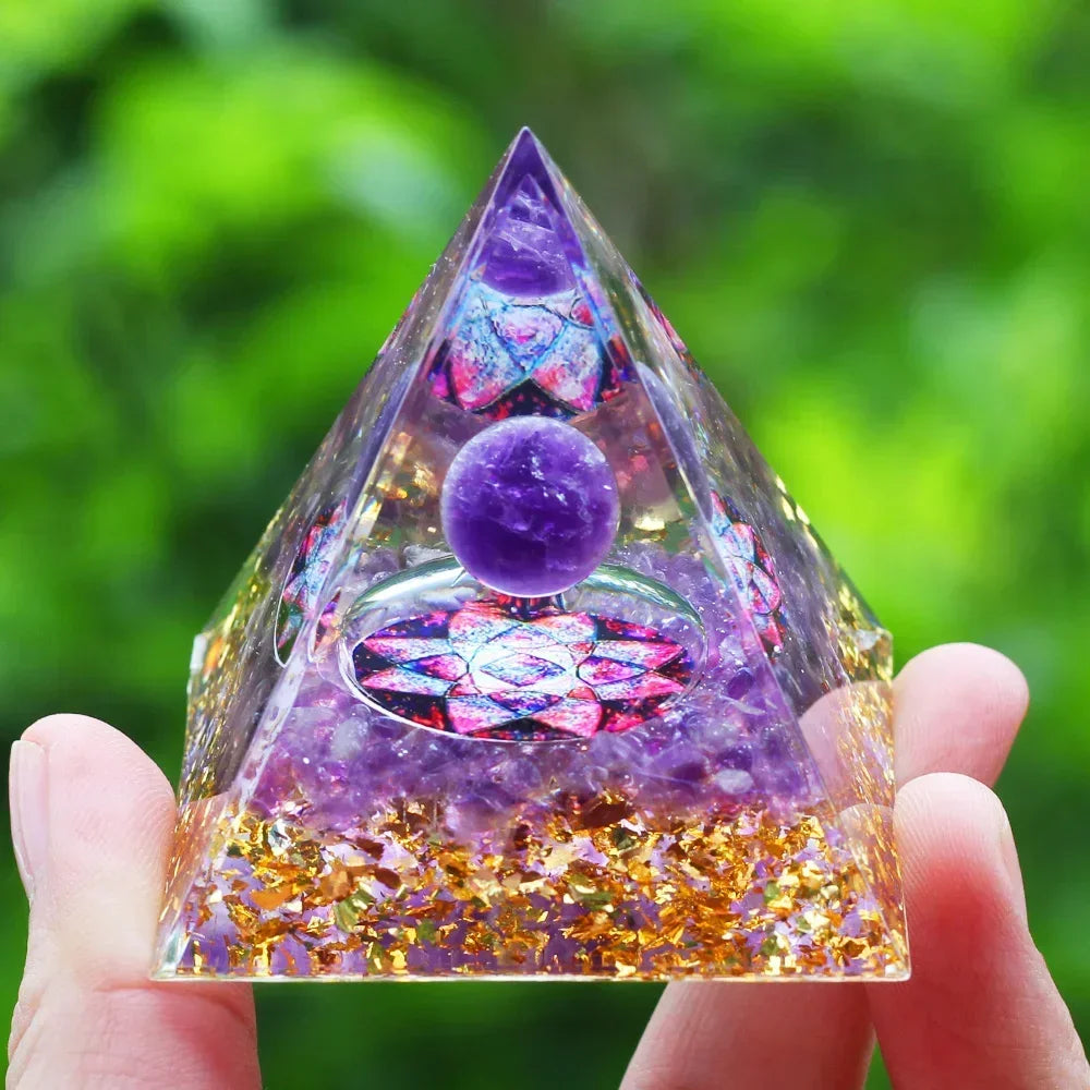 Energy Pyramid Orgonite Reiki Natural Amethyst Ball Healing Crystals Chakra Tool Ornaments Resin Stones Craft Kids Gift