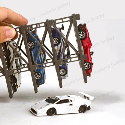 1Set 1/64 Scale Parking Garage Assembly Part ABS Storage Rack Freely Combinable for Model Diecast Car Collection/Desktop Display