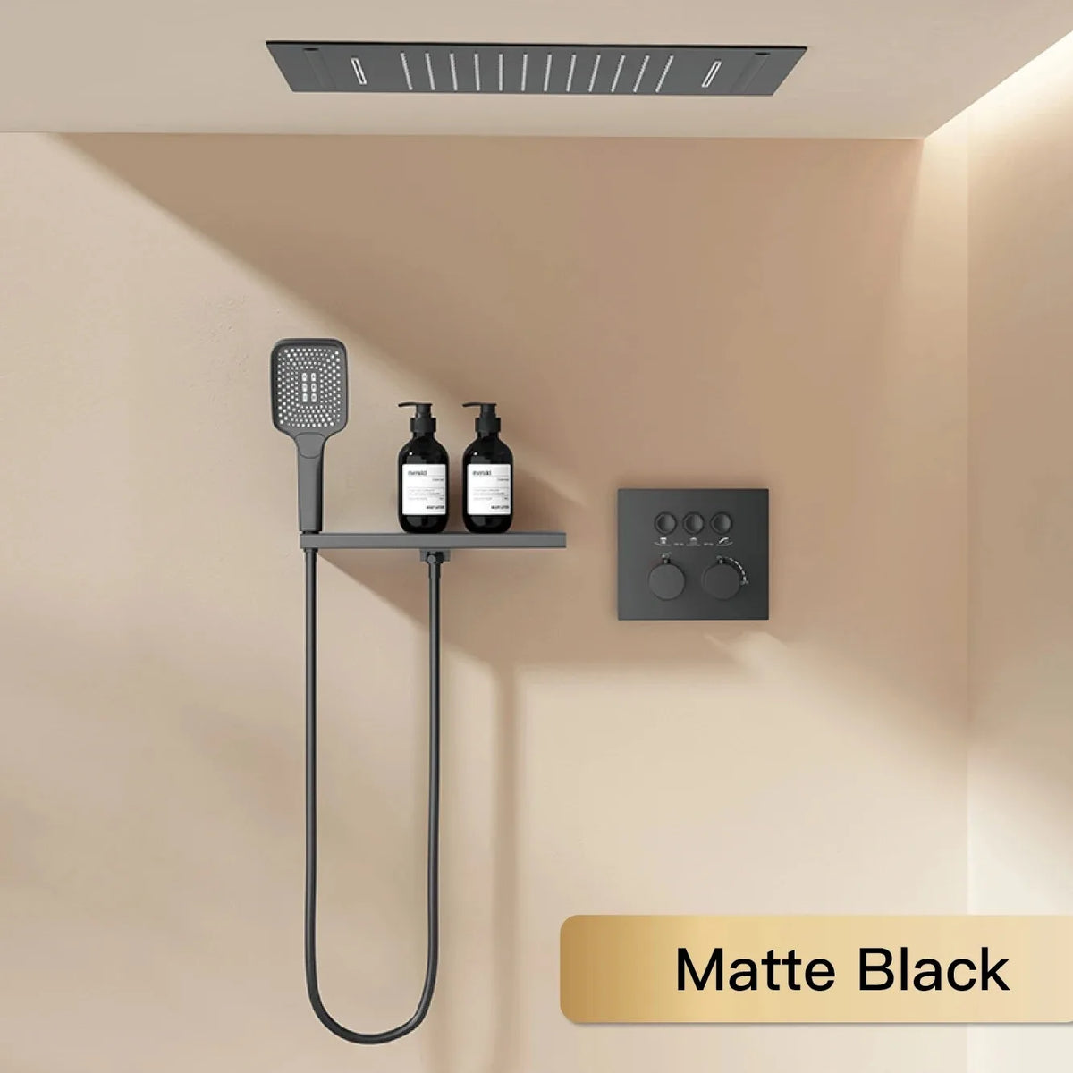 AITANA Gun Grey Luxury Brass Thermostatic Shower System Minimalist Concealed Ceiling Hot & Cold Water 3-Function Bathroom Mixer