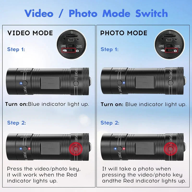 FHD 1080P Mini Camera Sport DV Action Sports Camera Flashlight Helmet Video Ideal For Bike Cycle Motorcycle Waterproof Camcorder