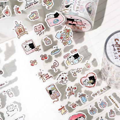 Journal GO 6.5x200cm Kitten Life Diary Tape Sticker Decorative Collage Adhesive DIY Scrapbooking Masking Tape Lovely Cat Sticker