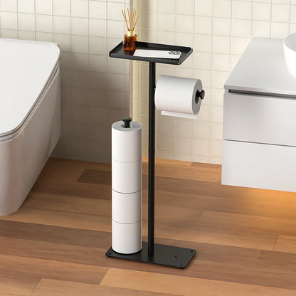 Vertical Toilet Paper Holder with Shelf, Toilet Paper Storage, Multi Roll Paper Storage Rack, Bathroom, Black, Bathroom Storage