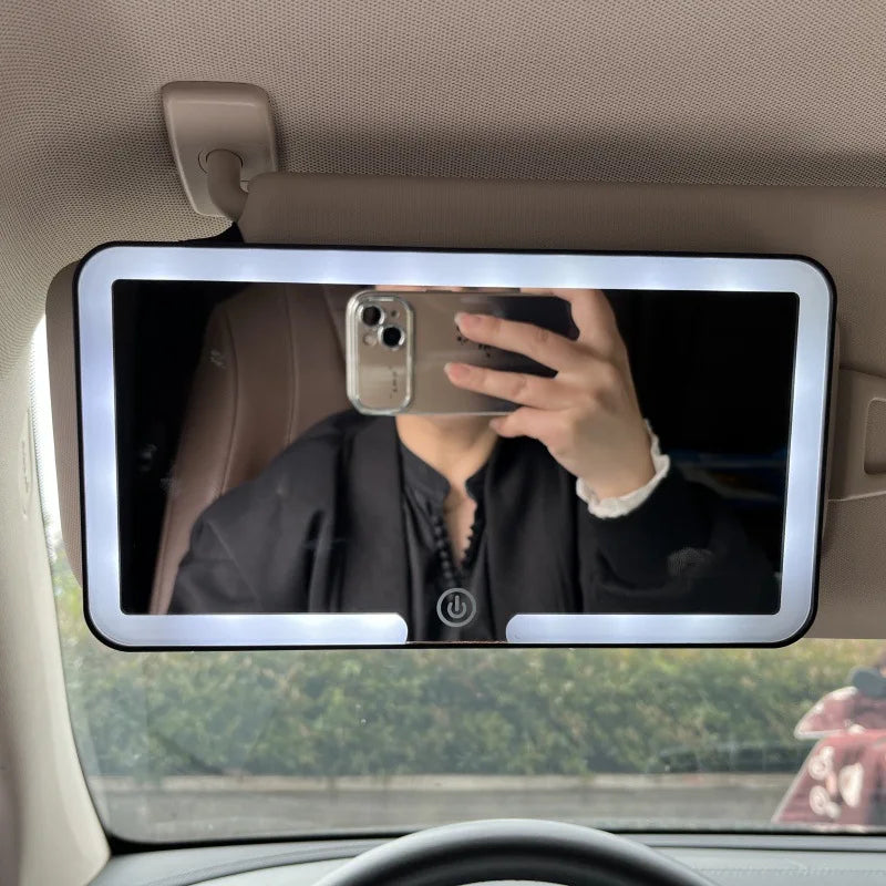 Car Interior Mirrors Sun Visor Plate LED HD Makeup Mirror for Girls Women Rechargeable Fill Light Universal Thin Vanity Mirror