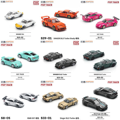 XCARTOYS POP RACE 1/64 Porsche 992 Stinger GTR SINGER 964 SINGER DLS Turbo Study RWB 997 Cars Alloy Diecast Model Kids Toys Boys