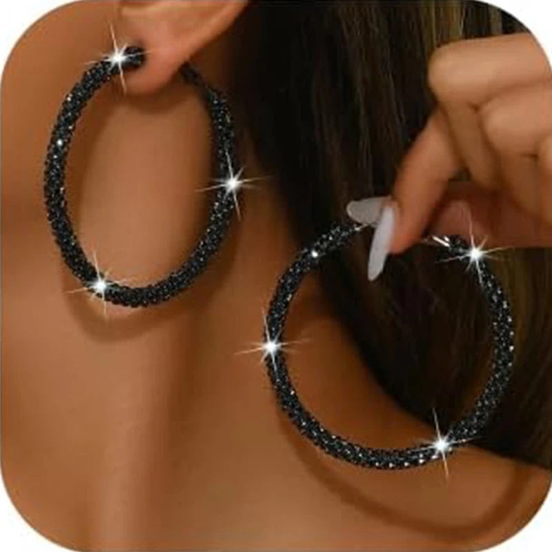 6cm Bling Rhinestone Big Hoop Earrings for Women Simple Cubic Zirconia  Pave Circle Huggie Earring Aesthetic Party Jewelry