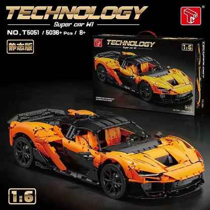 IN STOCK T5051 MOC High Tech 1:6 Orange Sports Car With Motor Building Blocks Bricks Assembling Model Toys Boys Christmas Gift