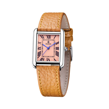 OGEDA Waterproof Couple Watches Casual Fashion Quartz Stainless Steel Leather Strap Square Dial Men's And Women's Lover Watch
