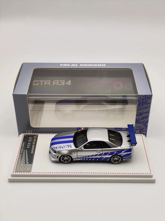 Focal Horizon FH 1:64 Skyline R34 Fast & Furious C-West FNF Silver-Blue Diecast Car Model