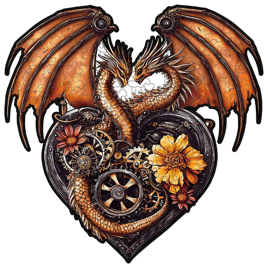 Wooden Puzzle for Adults -Heart-shaped Dragon Puzzle, Unique Shape Wooden Jigsaw Puzzles, Modern Art Home Decor, Good Gift Idea
