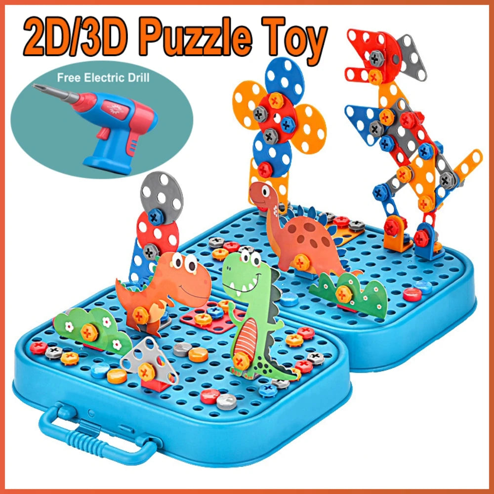 450Pcs Kids STEM Drill Set Creative Mosaic Puzzle Building Blocks Educational Engineering Kit with Screwdriver for Boys Girls